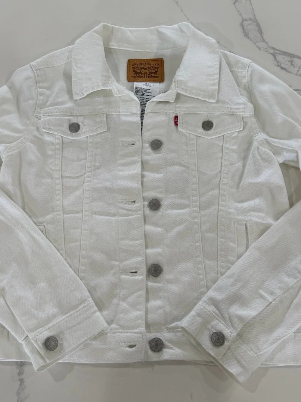 Levi's Girls White Denim Trucker Jacket Size L (12/13) Jean Coat Button Up